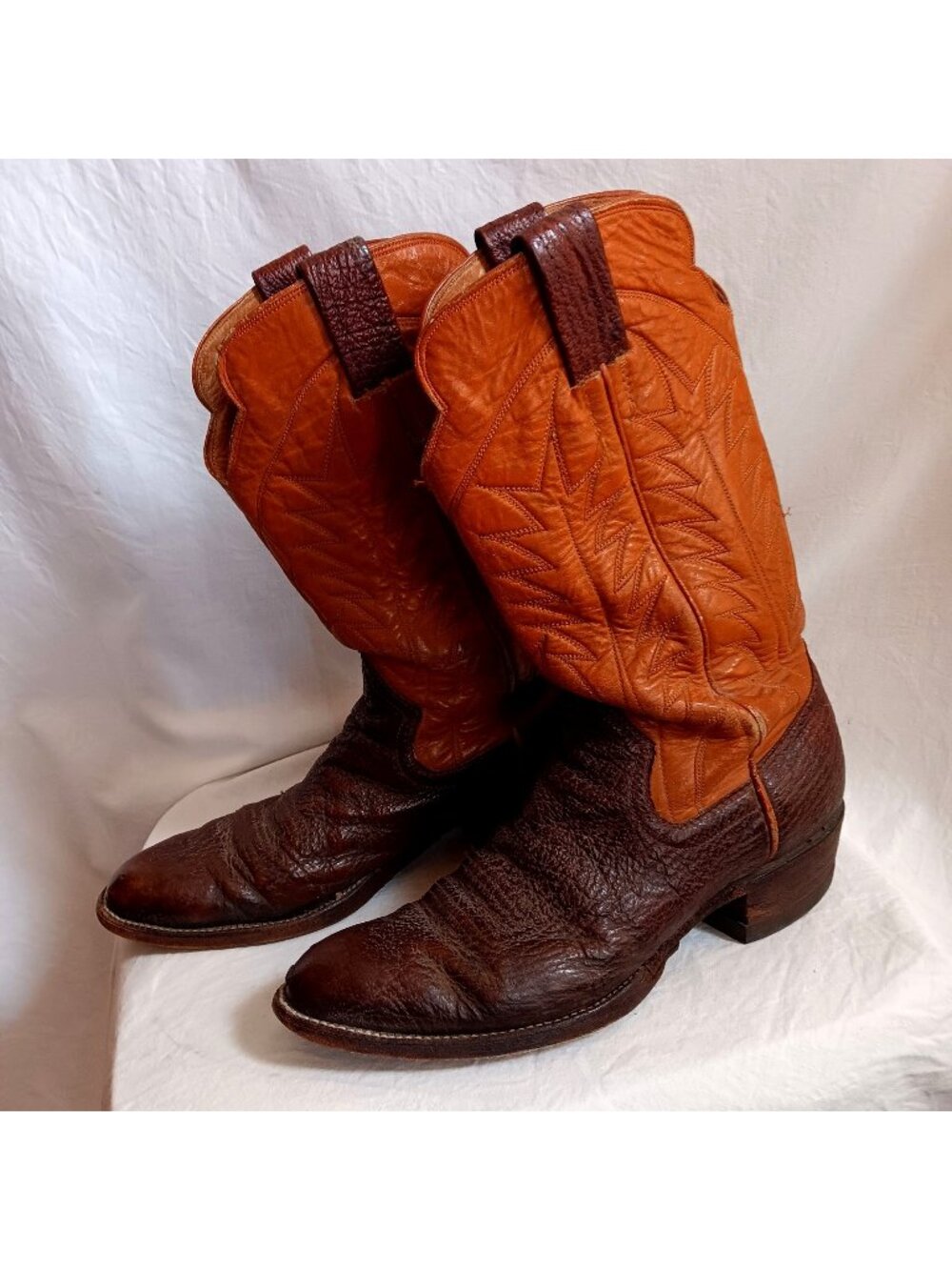 Vintage Brown  Tan Leather Cowboy Boots Mens Size 9.5B Western Style 1970s Beat